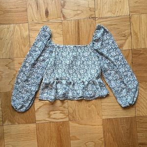 American Eagle Floral Ruched Cropped Blouse